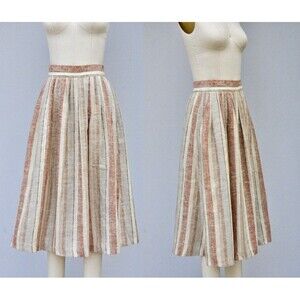 Vintage Textured RAW Cotton Skirt Peasant Prairie Textured Stripes Pastel Colors